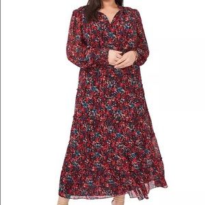 Vince Camuto Long Sleeve Floral Dress 1X EUC Red Blue Black